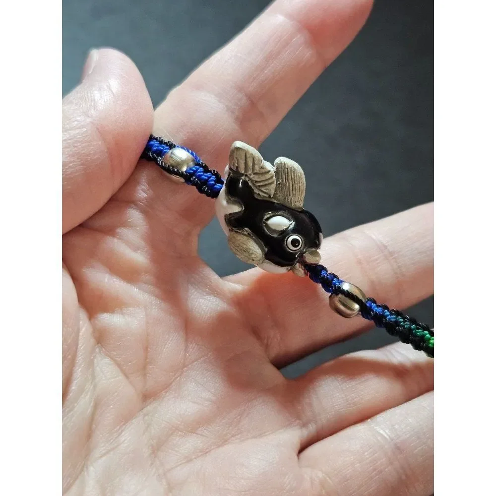 Ceramic black and white whale bracelet adjustable